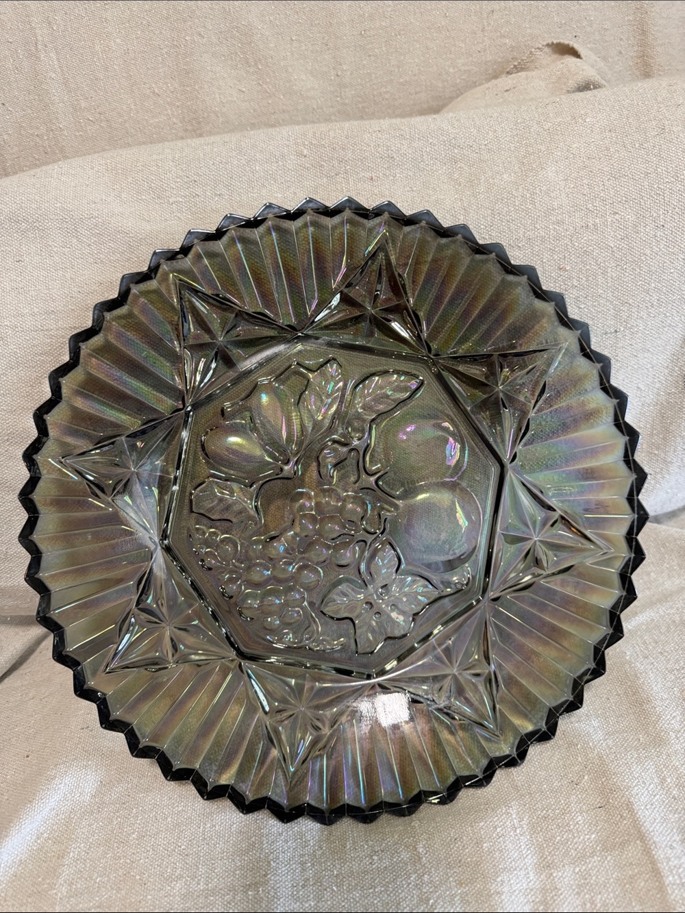 Vintage Carnival Glass Fruit Lattice Plate Bowl 12" Iridescent 🌈